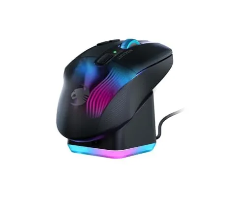 Roccat Kone XP Air - kabellose Gaming-Maus - Schwarze Gaming-Maus mit optischem Sensor und RGB-Beleuchtung für präzise Steuerung und komfortables Spielen ohne Kabelsalat.
