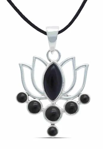 mantraroma Kettenanhänger 925 Silber Onyx schwarzer Stein Edelstein Kettenanhänger Damen Sterling Silber Halskette Anhänger Geschenk (MAH-138-03)