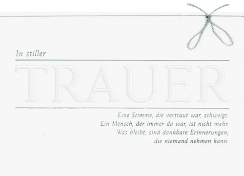 Trauer Beileid Kondolenzkarte mit Briefumschlag In stiller Trauer geprägt Schlei