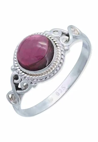 mantraroma Damen Ring 925 Silber Granat Edelstein rot verziert