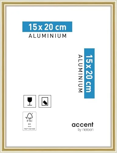 accent by nielsen Bilderrahmen, 15 x 20 cm, Aluminium, Gold glanz, Fotorahmen zum Auftstellen und Aufhängen im Hoch- & Querformat, Echtglas, Accent