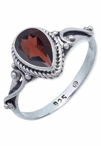 mantraroma Ring 925 Silber Damen Granat facettiert Edelstein rot ausgefallen verspielt