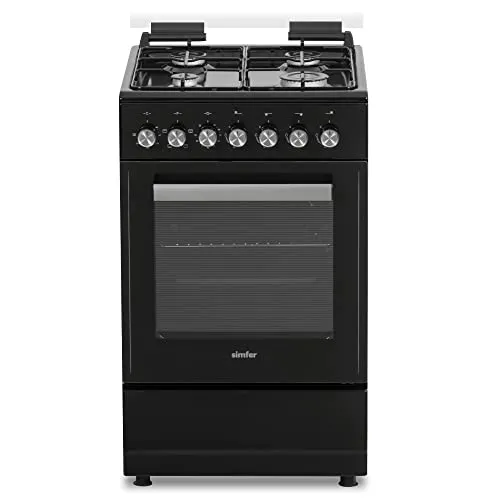 Simfer FS 5031-1 Schwarz - 50 cm Standherd mit Gaskochfeld - Herd mit 48 Liter Elektro-Backofen, Grillfunktion und mechanischem Timer. Ideal für kreative Kochabenteuer in der heimischen Küche.