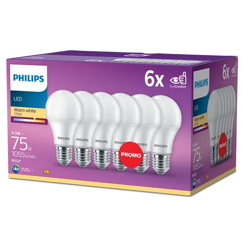 PHILIPS E27 LED Lampe 6er Sparset – Warmweißes Licht von Philips