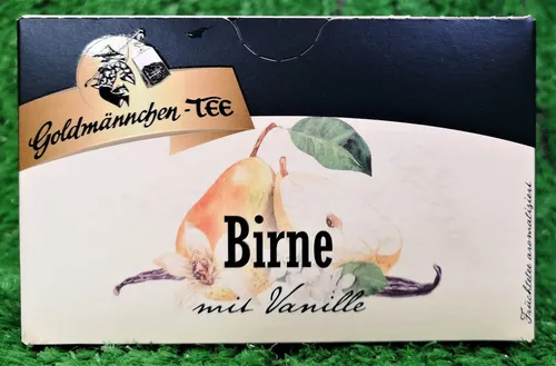 Goldmännchen Tee: 20 Beutel Birne mit Vanille - Hochwertiger Tee aus 20 einzeln versiegelten Beuteln, vereint den süßen Geschmack von Birne mit der feinen Note von Vanille für ein besonderes Geschmackserlebnis.