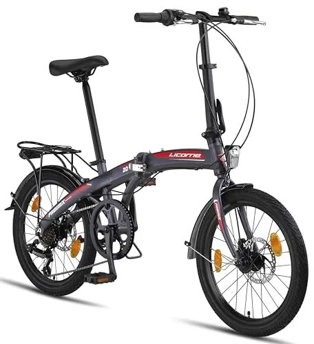 Licorne Bike Phoenix 2D 20 Zoll Aluminium Faltrad - Klapprad mit 7-Gang Kettenschaltung und Scheibenbremsen, ideal für städtische Mobilität und einfach zu transportieren dank kompaktem Faltmechanismus.