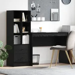 vidaXL Schreibtisch mit Stauraum und Regal 2 pcs Schwarz Eichen-Optik - Moderne Kinderschreibtische mit großzügigem Stauraum und praktischem Regal für Ordnung und Stil im Kinderzimmer.