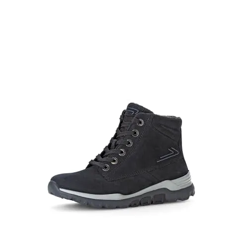 Gabor Rollingsoft Schnürer in Nachtblau - Bequemer Damen Mid-Sneaker - Damen Stiefelette aus weichem Nubukleder mit Schnürung und Reißverschluss. Extra leicht und flexibel für hohen Tragekomfort. Perfekt für den Alltag, mit wechselfußbett und griffiger Sohle.