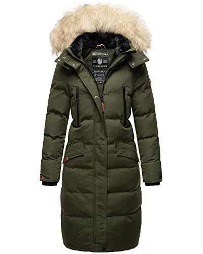 MARIKOO Damen Winter Jacke Stepp Parka Mantel - Damen-Mäntel, eleganter und warmer Steppmantel mit abnehmbarem Kunstpelzkragen, ideal für kalte Wintertage.
