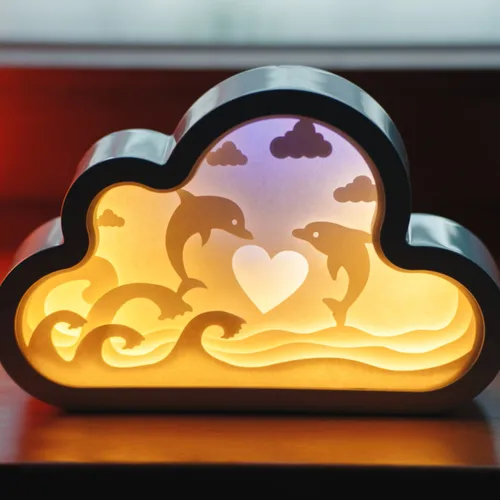 CIM 3D Papercut Lightbox Cloud Delfine Schnitzlampe Papier Shadowbox Nachtlicht