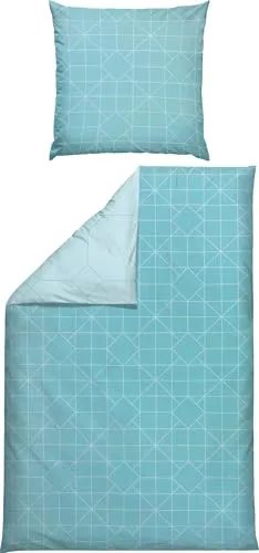 Erwin Müller Wendebettwäsche Mako-Satin blau 135x200 cm - Bettwäsche-Set im modernen Grafik Design, aus 100% Baumwolle, pflegeleicht und mit praktischem Marken-Reißverschluss.