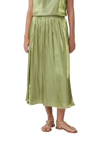 s.Oliver BLACK LABEL Maxirock - Glänzender Midirock mit Elastikbund in Grün - Stylischer Midirock in Grün, perfekt für elegante Anlässe. Der Elastikbund sorgt für optimalen Tragekomfort und eine perfekte Passform.