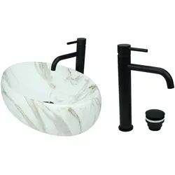 Gtm Design Aufsatzwaschbecken 48 Cm Matt Set mit Waschtischbatterie