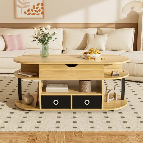 Odikalo Couchtisch mit Hebefunktion und Stauraum - Vielseitiger Couchtisch in Holzmaserung mit praktischer Hebefunktion und Stauraum. Ideal für Wohnzimmer und Büro – stilvoll und funktional für jeden Einsatz.