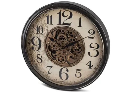 XXL Wanduhr MOVE ANTIK CREAM mit Beweglichen Zahnrädern - Wanduhren in modernem Stil mit drehenden Zahnrädern, ideal für Esszimmer und ein echter Blickfang.