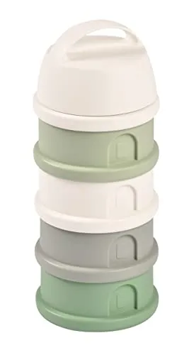 BÉABA, stapelbare Dosierboxen für Milchpulver, 100% luftdicht, 4 Fächer, großes Fassungsvermögen, auch als Snackboxen verwendbar, Baumwollweiß/Salbeigrün