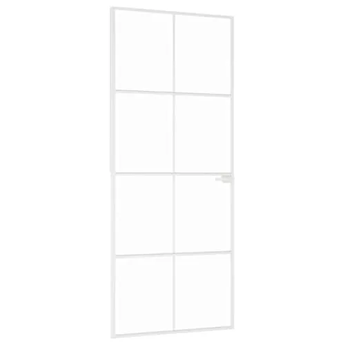 vidaXL Innentür Weiß 83x201,5 cm mit Hartglas & Aluminium - Moderne Innentür aus robustem Hartglas und stabilem Aluminiumrahmen, ideal für helle Wohnräume. Einfache Montage und schlankes Design für jeden Türrahmen.