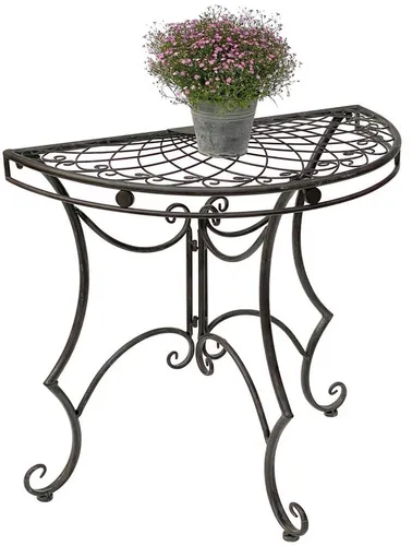 DanDiBo Halbrunder Konsolentisch 80 cm - Eleganter halbrunder Beistelltisch aus Metall, ideal für Innen- und Außenbereiche. Mit edler Vintage-Lackierung und Rostschutz für Langlebigkeit. Perfekt für Wohnzimmer, Flur oder Garten.