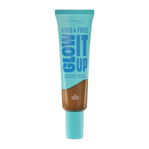 Rimmel London Kind & Free GLOW IT UP Moisturizing Foundation 510, Cinnamon, Beruhigt empfindliche Haut, Gesund und strahlender Teint, Spendet Feuchtigkeit für den ganzen Tag, 30 ml