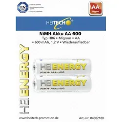 Heitech Batterien HEIENERGY NiMH-Akku AA Mignon 600, 2er Packung