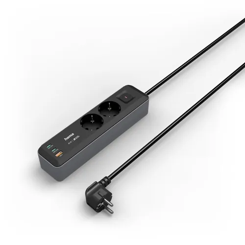 Hama Steckdosenleiste 2-fach USB-C 65W PD 1,4m Schwarz/Grau