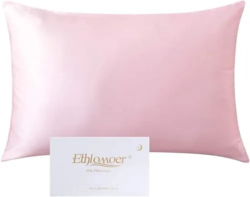 Ethlomoer Kissenbezug aus natürlicher Reiner Seide für Haar und Haut, beidseitig 19 Momme, 600 Fadenzahl, Design mit verstecktem Reißverschluss, 1 Stück 40x80cm Pink