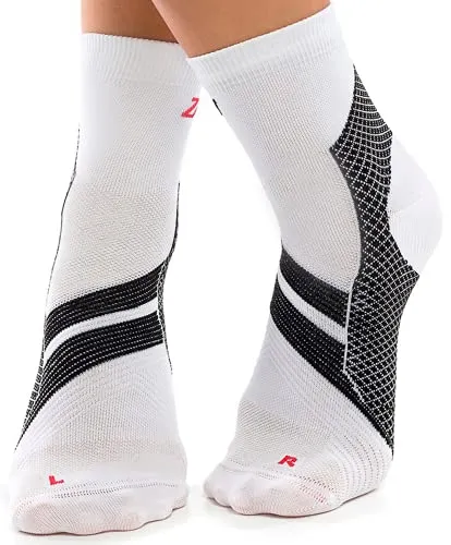 ZaTech Plantarfasziitis Socken, Sport Kompressionsstrümpfe, Kompression Socken (Weiß/Schwarz, XL, 43-45)