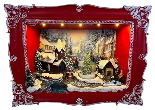 abc HOME | Wandbild Winterszene & Spieluhr | Weihnachten | LEDs | Melodie | 21 cm H