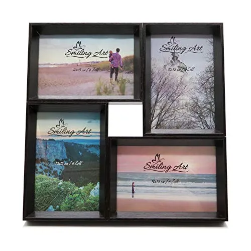 Smiling Art Bilderrahmen Fotorahmen Collage für mehrere Fotos, Foto Collage aus MDF Holz mit Glas (Schwarz, 4x10x15 cm)