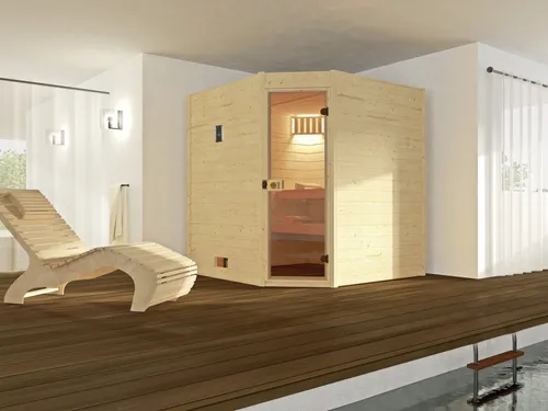 Weka Massivholzsauna VALIDA Eck 1.8 mit Glastür