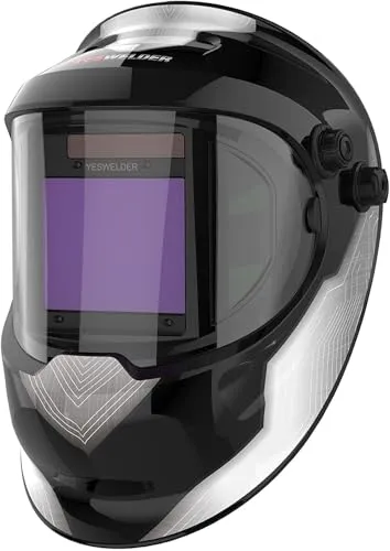 YESWELDER Automatik Schweißhelm 10x8,2cm Sichtfeld, mit Seitenansicht | Echtfarben Schweißmaske, großes sichtfeld, solarbetrieben, vier Lichtbogensensoren, DIN 4/5-9/9-13, für WIG, MIG, MMA