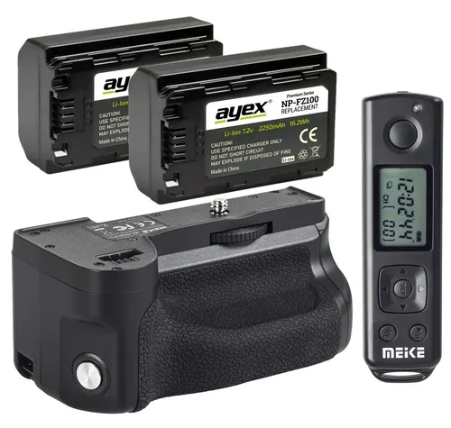 Meike Batteriegriff und Fernauslöser für Sony A6600 + 2x ayex NP-FZ100 Akku