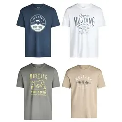 MUSTANG T-Shirt Herren Printshirt 4er Pack Set Regular Fit (Vorteilspack, 4-tlg) Kurzarm Sommer Tee Shirt mit Rundhalsausschnitt aus 100% Baumwolle