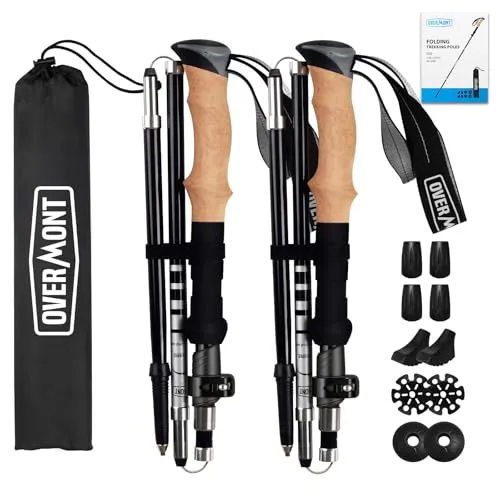 Overmont Carbon Wanderstöcke - Ultraleicht und faltbar 105-125CM - Wanderstöcke, ultraleicht aus Carbon, verstellbar von 105-125 cm, mit stoßdämpfender Funktion für Gelenkschutz und All Terrain Zubehör für jedes Abenteuer.