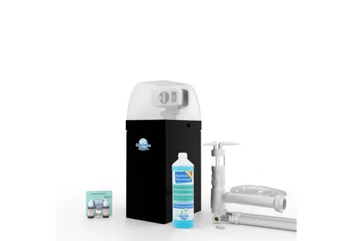 Aquintos Wasseraufbereitung Kalk- und Wasserfilter Enthärter ShinySoft8 Weichwasseranlage Enthärtungsanlage Kabinettanlag, Zubehör für Anschlussschläuche inkl. Siphon, Weichwasseranlage Enthärtungsanlage