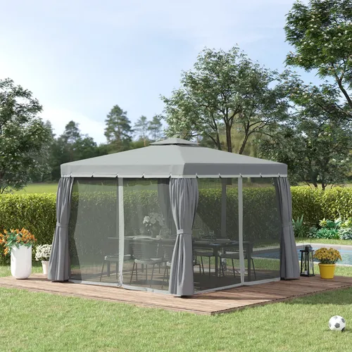 Outsunny Pavillon Gartenzelt mit Doppeldach - Wetterfest und Elegant - Gestalten Sie Ihren Garten stilvoll mit dem 3x3 m Outsunny Pavillon! Er bietet optimalen Schutz vor Sonne und UV-Strahlen und sorgt für eine angenehme Brise. Robustes Design für langanhaltende Freude im Freien.