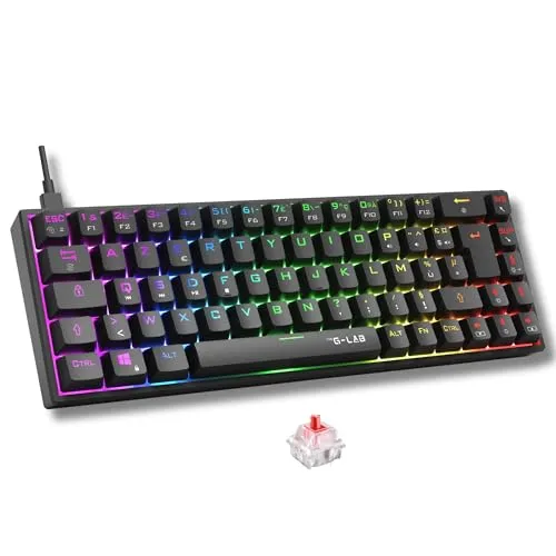 THE G-LAB Keyz Titanium Gaming-Tastatur, 65% AZERTY, USB, mechanische Tastatur, roter Switch, 100% anpassbar, Anti-Ghosting, Makro, programmierbar, für PC, PS4, PS5, Xbox – Schwarz