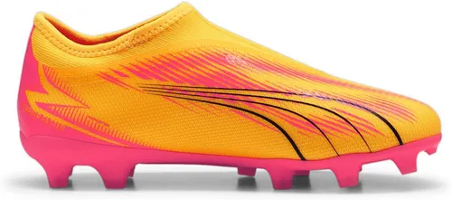 PUMA Ultra Match LL FG/AG Jr Fußballschuh, Sun Stream Black-Sunset Glow, 37.5 EU - Leichte Fußballschuhe mit schnürsenkellosem Design für schnelles An- und Ausziehen, ideal für junge Spieler auf Rasen und Kunstrasen.