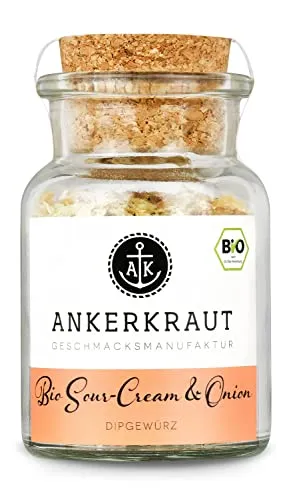 Ankerkraut BIO Sour Cream & Onion, für einfache Dip-Zubereitung, 70 g im Korkenglas, Gewürz und Herstellung für Kartoffel Brot Fleisch und Chips, selber machen