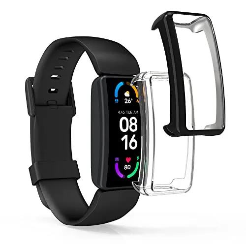 kwmobile 2X Silikon Hülle für Fitbit Inspire 3 / Inspire 2 / Ace 3 Schutzhülle - Fullbody Display Cover Set aus Silikon - Transparent Schwarz