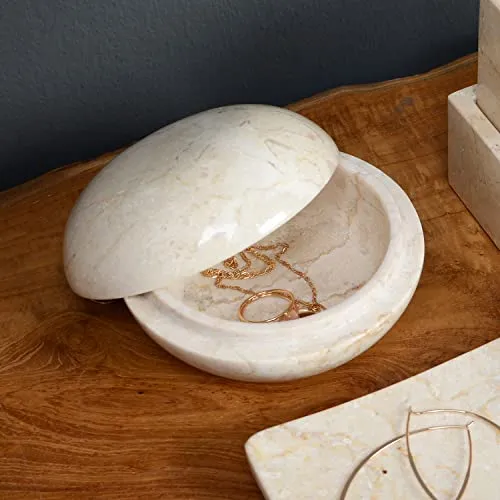 wohnfreuden Aufbewahrungsdose Marmor Dose creme rund 12 cm - Aufbewahrungsboxen aus handpoliertem indonesischem Marmor, jedes Stück ein einzigartiges Unikat. Ideal für stilvolle Aufbewahrung und Dekoration in jedem Raum.