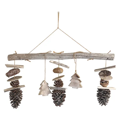 XL Holz Mobile Aufhänger Fensterdekoration Hänger Deko Bäume + Zapfen B68xH70cm