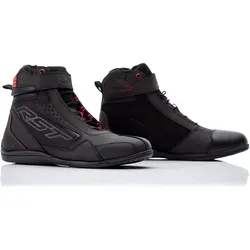 RST Frontier Damen Motorradschuhe - schwarz-rot, Größe 38 - Motorradstiefel mit Mikrofaser-Außenmaterial, Schnürsenkeln und Klett-Knöchelprotektor für optimalen Halt und Sicherheit beim Fahren.
