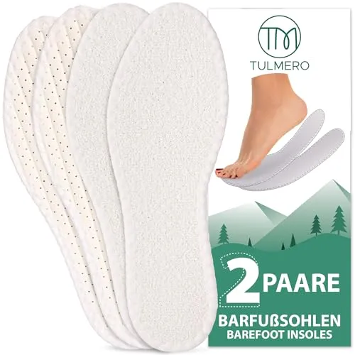 TULMERO Barfuß Aktivkohle Einlegesohlen - Barfußsohlen Gegen Fußgeruch, Schuheinlagen Weich Für Einlagen Barfußschuhe 2 Paare Größe 43