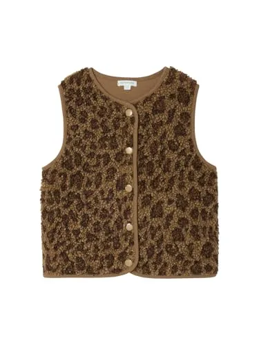 Vertbaudet Mädchen Teddyfleece-Weste mit Leopardenmuster