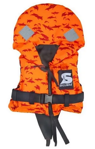 Secumar Kinderrettungsweste Bravo Print, 5-30kg - Orange mit Delphin - Rettungswesten für Kinder mit 100 Newton Auftrieb, ideal für Sicherheit beim Schwimmen und Bootfahren.