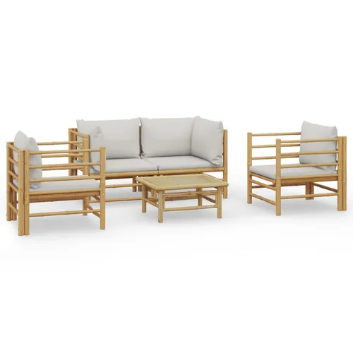 vidaXL 5-tlg. Garten-Lounge-Set mit Hellgrauen Kissen aus Bambus - Gartenmöbel-Set aus langlebigem Bambus für höchsten Sitzkomfort mit dick gepolsterten Kissen. Ideal für entspannte Stunden im Freien.