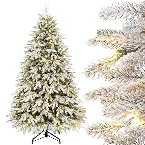 Yorbay Künstlicher Weihnachtsbaum mit LED Beleuchtung - Künstlicher Weihnachtsbaum in Weiß mit Schneeflocken, wählbar in 150, 180 oder 210 cm, perfekt für festliche Dekoration und stimmungsvolle Beleuchtung.