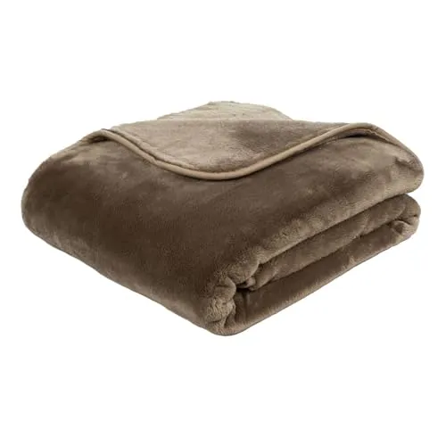 liebling Kuscheldecke Cashmere Feeling 220 x 240 cm, Taupe, Premium Sofa Decke, Dicke warme Wohndecke, 500 gr. / m²