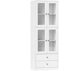 Homcom Küchenschrank in Weiß - Elegant & Praktisch - Buffets: Stilvolles Küchenmöbel mit Glastüren, verstellbaren Regalen und sicherem Kippschutz für maximalen Stauraum und moderne Eleganz.